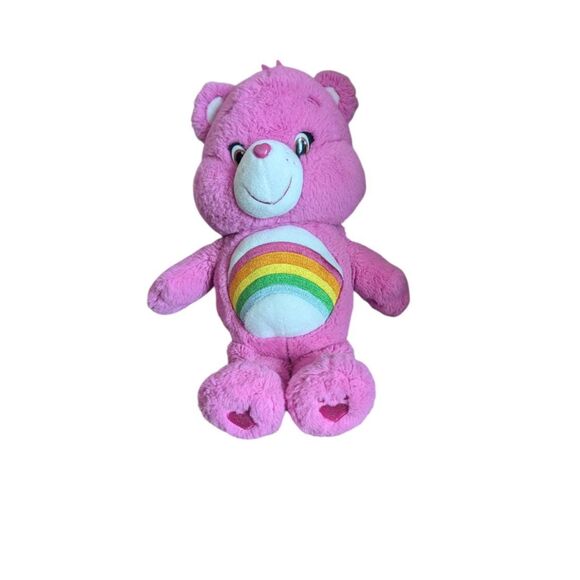 Cheer Bear Care Bear Pink Rainbow Plush Stuffed Animal 14" Just Play 2014 - Picture 1 of 4